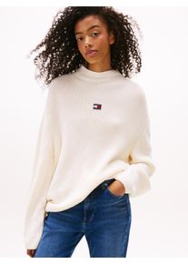 Tommy Jeans Damen Stehkragenpullover "TJW MOCKNECK BADGE SWEATER", weiß, casual, Gr. XS, unifarben, Strick, Obermaterial: 100% Baumwolle, Pullover
