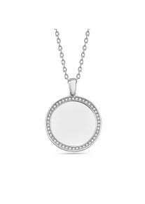 dKeniz Damen Kette mit Anhänger "925/- Sterling Silber rhodiniert Kreis Plättchen", 40cm + 3cm, Silber 925 (Sterlingsilber), L: 43cm B: 20.0mm, weiß,