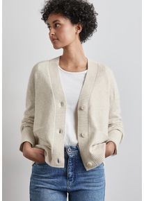 Street One Damen Strickjacke, weiß, casual, Gr. 44, meliert, Strick, Obermaterial: 37% Baumwolle, 34% Polyacryl, 26% Polyester, 3% Elasthan,