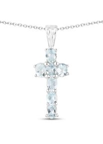 VIRA JEWELS Damen Kette mit Anhänger "925-Sterling Silber rhodiniert Glänzend Aquamarine hellblau", 45cm, 1,05 ct, Silber 925 (Sterlingsilber), L: