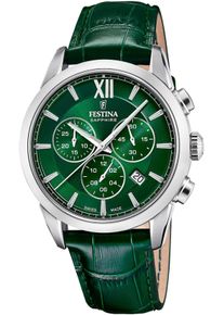 Festina Herren Chronograph "Swiss Made Collection", grün, Armbanduhren, Quarzuhr, Herrenuhr, Datum, Lederarmband, Saphirglas, Swiss Made