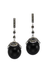 ZEEme Damen Paar Ohrhänger "Silber 925 rhodiniert mit 2x Onyx und 76x Markasit", ONE-SIZE, Silber 925 (Sterlingsilber), weiß, Silber 925
