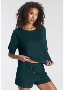 Lascana Damen Shorty, Gr. 32, grün, Single Jersey, Obermaterial: 63% Polyester, 33% Viskose, 4% Elasthan, Homewear-Sets, aus schönem Ripp-Material