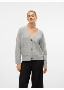 Véro Moda VERO MODA Damen Strickjacke "VMBOOM LS V-NECK BUTTON CARDIGAN GA NOOS", grau, modisch, Gr. XS, unifarben, Strick, Feinstrick, Obermaterial: 85%