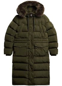 Superdry Damen Steppjacke "Everest Faux Fur Longline Jkt", grün, casual, Gr. L, Web, Obermaterial: 100% Polyester, Jacken