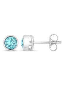 VIRA JEWELS Damen Paar Ohrstecker "925-Sterling Silber rhodiniert glänzend Apatit blau rund", ONE-SIZE, 1,0 ct, Silber 925 (Sterlingsilber), weiß,