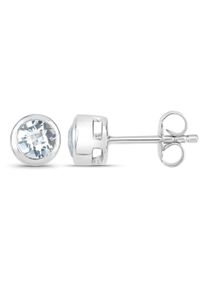 VIRA JEWELS Damen Paar Ohrstecker "925-Sterling Silber rhodiniert glänzend Aquamarine hellblau rund", ONE-SIZE, 0,7 ct, Silber 925 (Sterlingsilber),