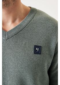Garcia Herren V-Ausschnitt-Pullover, grün, casual, Gr. XL, Feinstrick, Obermaterial: 87% Baumwolle, 13% Polyester, Pullover, in melierter Optik