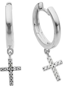 Firetti Damen Paar Creolen "Schmuck Geschenk Gold 333 Ohrschmuck Ohrringe Kreuz", 0,08 ct P2 = erkennbare Einschlüsse, Weißgold 333-Diamanten, weiß,