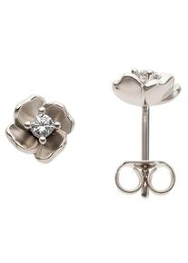 Firetti Damen Paar Ohrstecker "Schmuck Geschenk Gold 333 Ohrschmuck Blume", 0,1 ct P2 = erkennbare Einschlüsse, Weißgold 333-Diamanten, weiß,