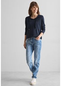 Cecil Damen Langarmshirt, blau, casual, Gr. XXL, unifarben, Web, Stoff, 50% Baumwolle, 50% Modal, Shirts, mit geschlitztem Rundhalsausschnitt mit
