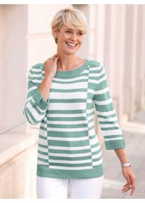 Classic Basics Damen 3/4 Arm-Pullover "Rundhals-Pullover", grün, Gr. 38, gemustert, gestreift, mehrfarbig, 100% Polyacryl, Pullover