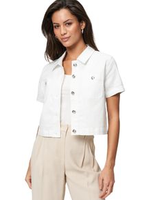 Zero Damen Jackenblazer "Zero Jacke kurzarm mit Knopfleiste", weiß, casual, Gr. 34, unifarben, Web, Obermaterial: 98% Baumwolle, 2% Elastan.
