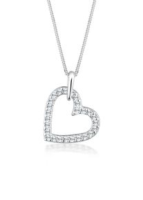 Elli Damen Collierkettchen "Herz Anhänger Kristalle 925 Silber", 45,mit Steinen, Silber 925 (Sterlingsilber), L: 45cm, weiß, Silber 925