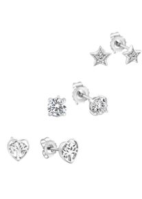 ZEEme Damen Paar Ohrstecker "Silber 925 rhodiniert Herz Stern Zirkonia weiß", ONE-SIZE, Silber 925 (Sterlingsilber), weiß, Silber 925