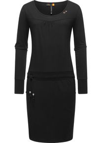 Ragwear Damen Jerseykleid "Penellope", schwarz, casual, Gr. 5XL, 100% Baumwolle, Kleider, Langärmliges Damen Baumwoll-Kleid mit Taillenzugband