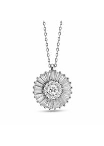 dKeniz Damen Kette mit Anhänger "925/- Sterling Silber rhodiniert Zirkonia Sun", 42cm + 3cm, Silber 925 (Sterlingsilber), L: 45cm B: 15.8mm, weiß,