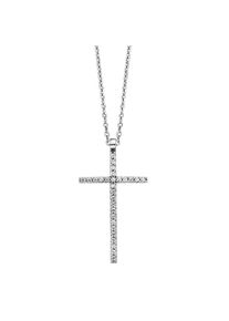 JULIE JULSEN Damen Kette mit Anhänger "925/- Sterling Silber rhodiniert mit Anhänger Kreuz", 45cm, Silber 925 (Sterlingsilber), L: 45cm, weiß, Silber