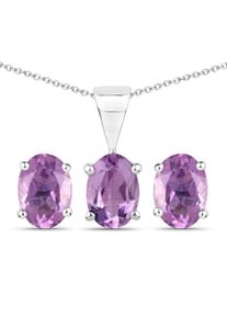 VIRA JEWELS Damen Paar Ohrstecker "Silber 925 rhodiniert Ohrringe und Halskette mit echtem Amethyst", ONE-SIZE, 2,4 ct, Silber 925 (Sterlingsilber),