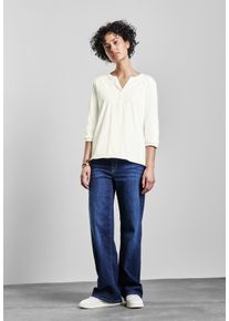 Street One Damen Blusenshirt, weiß, casual, Gr. 46, unifarben, Web, 100% Baumwolle, Shirts, mit 3/4 Ärmeln