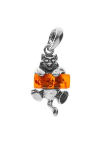 OSTSEE-SCHMUCK Damen Ketten-Anhänger "OSTSEE-SCHMUCK Anhänger Katze Anhänger Katze", 30 x 12mm, Silber 925 (Sterlingsilber), 2.5 g, weiß, Silber 925