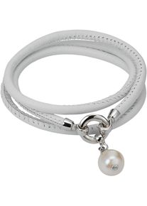 ADRIANA Damen Lederarmband "Schmuck Geschenk Silber 925 Armband Armkette Capri, C1-N, C1-W", Silber 925 (Sterlingsilber)-Leder-Perlen, weiß, Silber