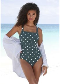 Lascana Damen Badeanzug "Jada", grün, Gr. 48, gepunktet, Microfaser, Polyamid, Microfaser, Badeanzüge, mit Wellenkante und Shaping-Effekt