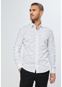 Street One MEN Herren Langarmhemd, weiß, casual, Gr. XXL, bedruckt, Web, 74% Baumwolle, 24% Polyamid, 2% Elasthan, Hemden, mit grafischem Muster
