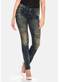 Cipo & Baxx CIPO & BAXX Damen Slim-fit-Jeans "Jeans", grün, Basic, Gr. 26, unifarben, 76% Baumwolle;11% Polyester;11% Modal;2% Elasthan, Jeans, mit Doppel-Bund,