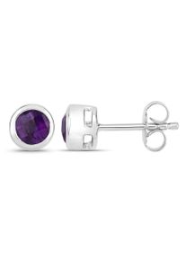 VIRA JEWELS Damen Paar Ohrstecker "925-Sterling Silber rhodiniert glänzend Amethyst violett rund", ONE-SIZE, 0,9 ct, Silber 925 (Sterlingsilber),