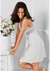 Lascana Damen Negligé, Gr. 32, beige, Single Jersey, Obermaterial: 95% Viskose, 5% Elasthan. Spitze: 100% Polyamid, feminin, Kleider, mit hübschen