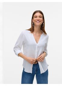Véro Moda VERO MODA Damen Langarmbluse "VMLINN LS V-NECK SHIRT WVN NOOS", weiß, modisch, Gr. XS, unifarben, Web, Obermaterial: 55% Leinen, 45% Viskose, Blusen