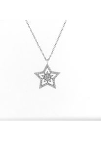 Smart Jewel Damen Kette mit Anhänger "Stern mit Zirkonia Steinen, Silber 925", 45cm, Silber 925 (Sterlingsilber), weiß, Silber 925 (Sterlingsilber),