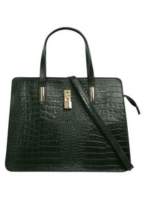 CLUTY Damen Henkeltasche, grün, Leder, Reptilienprägung, Taschen, echt Leder, Made in Italy