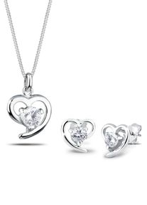 Elli Damen Schmuckset "Herz Zirkonia Weiß 925 Sterling Silber", OneSize,mit Stein, weiß, Silber 925 (Sterlingsilber), Schmuck-Sets