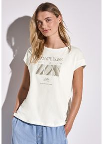 Street One Damen Shirttop, weiß, casual, Gr. 38, bedruckt, Jersey, Obermaterial: 100% Baumwolle, Tops, mit Foto-Print
