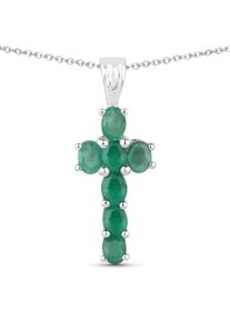 VIRA JEWELS Damen Kette mit Anhänger "925-Sterling Silber rhodiniert Glänzend Smaragd grün", 45cm, 0,98 ct, Silber 925 (Sterlingsilber), L: 45cm B: