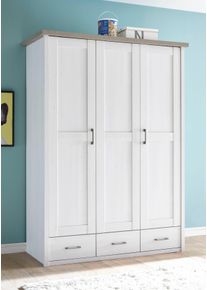 Drehtürenschrank Begabino, B:148cm H:201cm T:62cm, weiß, Spanplatte, Schränke, "Luca", in 2 Breiten