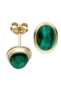 Jobo Damen Paar Ohrstecker "Ovale Ohrringe mit Malachit", Gelbgold 585, grün, Gelbgold 585, Ohrringe, 585 Gold