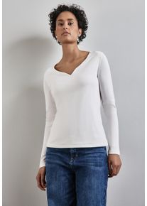 Street One Damen Langarmshirt, weiß, casual, Gr. 46, unifarben, Web, Stoff, 50% Baumwolle, 50% Modal, Shirts, im soften Baumwoll-Mix