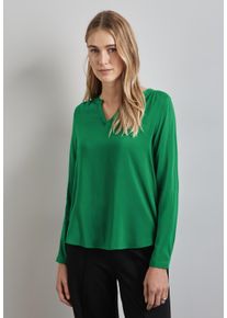 Street One Damen Langarmbluse, grün, casual, Gr. 46, unifarben, Stoff, 100% Viskose, Blusen, mit geschlitztem Rundhalsausschnitt