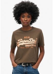 Superdry Damen Print-Shirt "EMBELLISHED VL GRAPHIC T SHIRT", grün, casual, Gr. XS, unifarben, Single Jersey, Obermaterial: 100% Baumwolle, Shirts