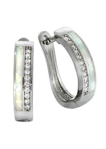 Vivance Damen Paar Creolen "925/- Sterling Silber rhodiniert synth. Opal", ONE-SIZE, Silber 925 (Sterlingsilber), weiß, Silber 925 (Sterlingsilber),