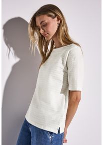 Street One Damen T-Shirt, weiß, casual, Gr. 38, Strukturmuster, Jersey, Obermaterial: 85% Baumwolle, 12% Polyester, 3% Elasthan, Shirts, mit feiner
