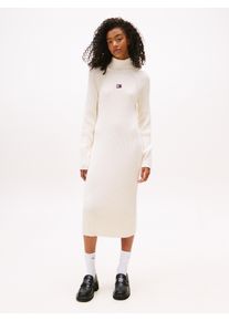 Tommy Jeans Damen Strickkleid "TJW MOCKNECK BADGE SWEATER DRESS", weiß, casual, Gr. XL, unifarben, Strick, Obermaterial: 100% Baumwolle, Kleider