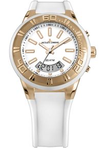 Jacques Lemans Damen Chronograph "Miami", weiß, Armbanduhren, Quarzuhr,Armbanduhr,Damen,Herren,Silikonarmband,bis 20 bar wasserd.