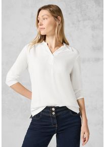 Cecil Damen Langarmshirt, weiß, casual, Gr. XXL, unifarben, Stoff, 96% Viskose, 4% Elasthan, Shirts, mit Kragen