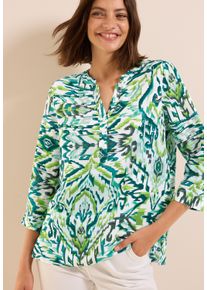 Cecil Damen Druckbluse, grün, casual, Gr. XS, bedruckt, Web, Obermaterial: 55% Leinen, 45% Viskose, Blusen, mit grafischem Muster
