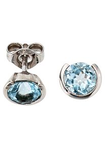 Jobo Damen Paar Ohrstecker, Weißgold 333, weiß, Weißgold 333, Ohrringe, rund 333 Weißgold mit Blautopas
