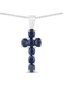 VIRA JEWELS Damen Kette mit Anhänger "925-Sterling Silber rhodiniert Glänzend Saphir Blau", 45cm, 1,40 ct, Silber 925 (Sterlingsilber), L: 45cm B: